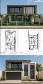 Proyecto Arquitectónico Casa de 2 Niveles, 17 m. x 33 m.