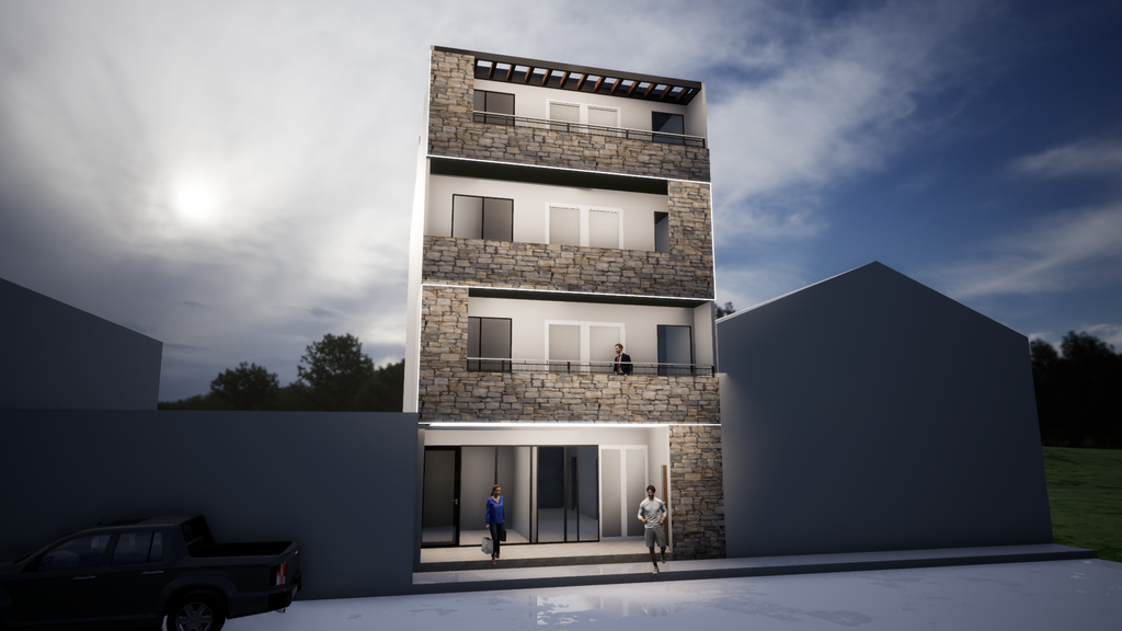 Proyecto Arquitectónico Multifamiliar + Locales Comerciales (4 Niveles) 17.5 m. x 7.5 m.