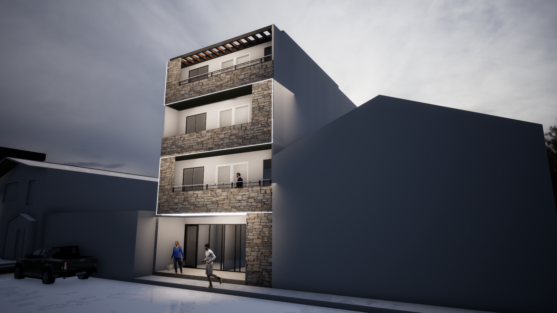 Proyecto Arquitectónico Multifamiliar + Locales Comerciales (4 Niveles) 17.5 m. x 7.5 m.