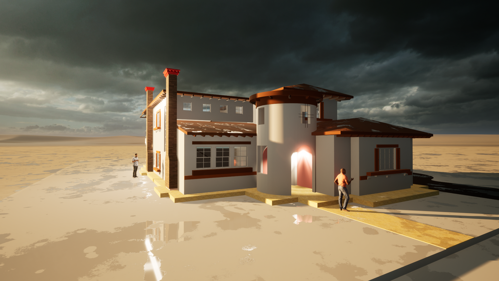 Proyecto Arquitectónico Casa Estilo Colonial, dos niveles y dos chimeneas 18 m. x 11 m.