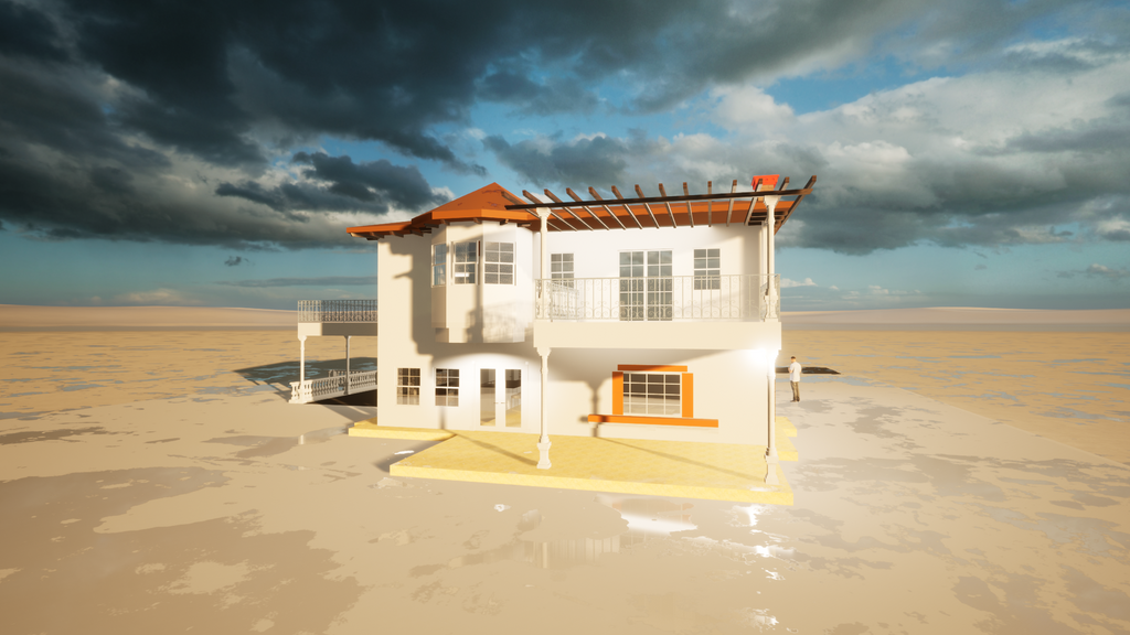 Proyecto Arquitectónico Casa Estilo Colonial, dos niveles y dos chimeneas 18 m. x 11 m.