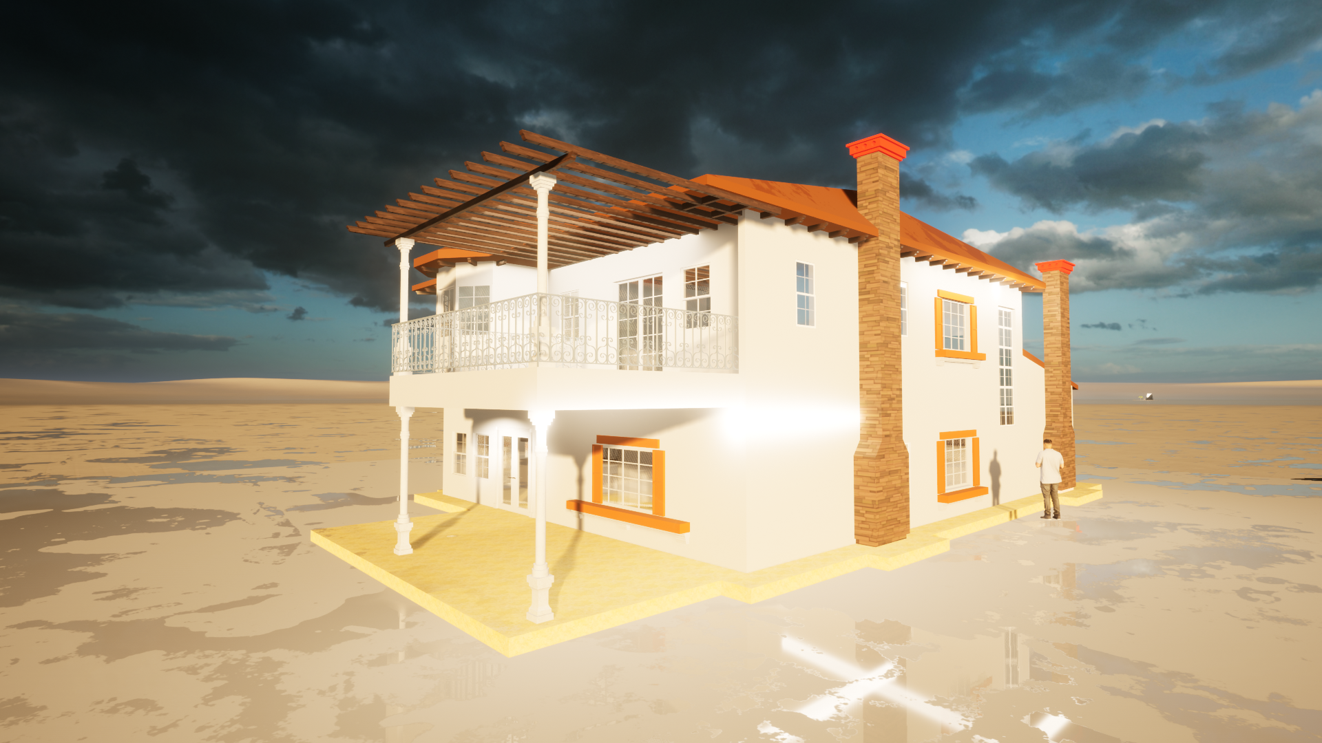 Proyecto Arquitectónico Casa Estilo Colonial, dos niveles y dos chimeneas 18 m. x 11 m.