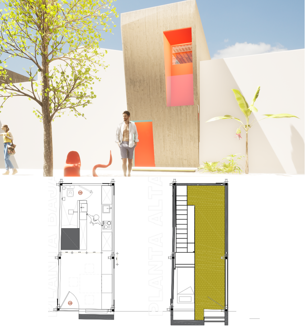 Proyecto Arquitectónico Casa de dos niveles 3 m. x 7 m.